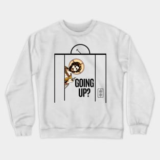 Jesus in Elevator Meme, Going Up? funny design Christ rising risen rizzen up to eternal life, are you joining with Him? Crewneck Sweatshirt